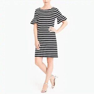 J Crew Factory Womens Size Small Ruffle Sleeve Dress Black White Stripe Shift
